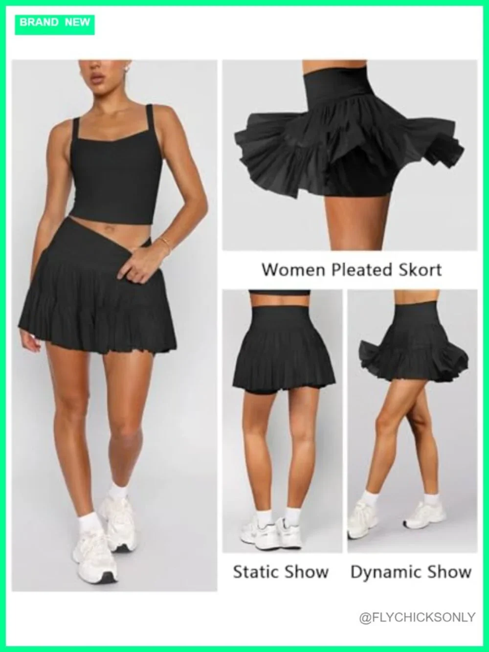Flowy High Waisted Pleated Skort with Shorts and Pockets
